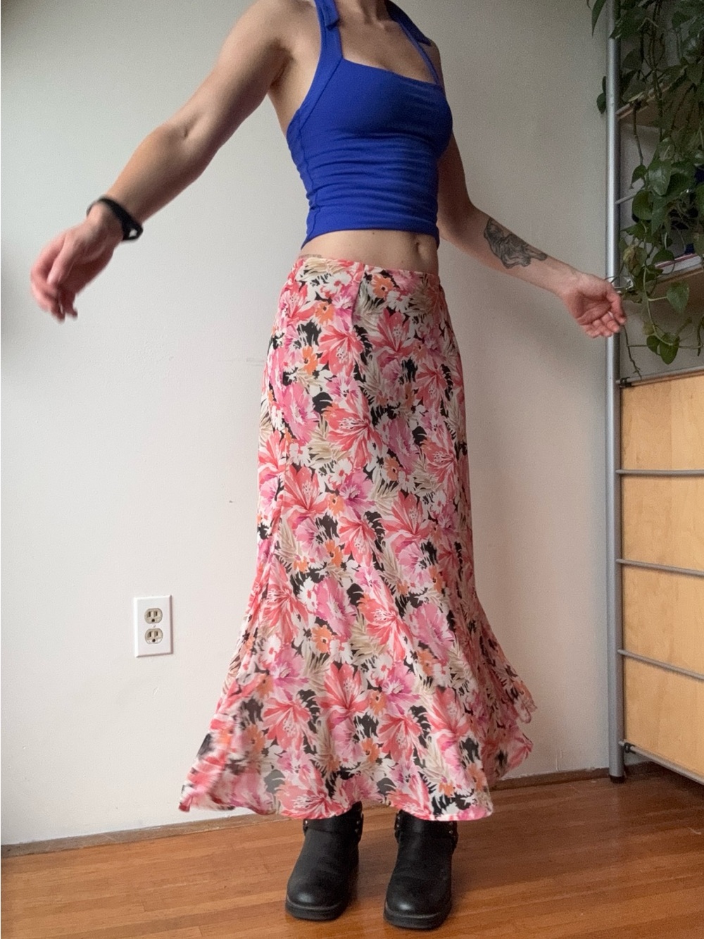 Liz Claiborne Floral Pink A-Line Midi Skirt